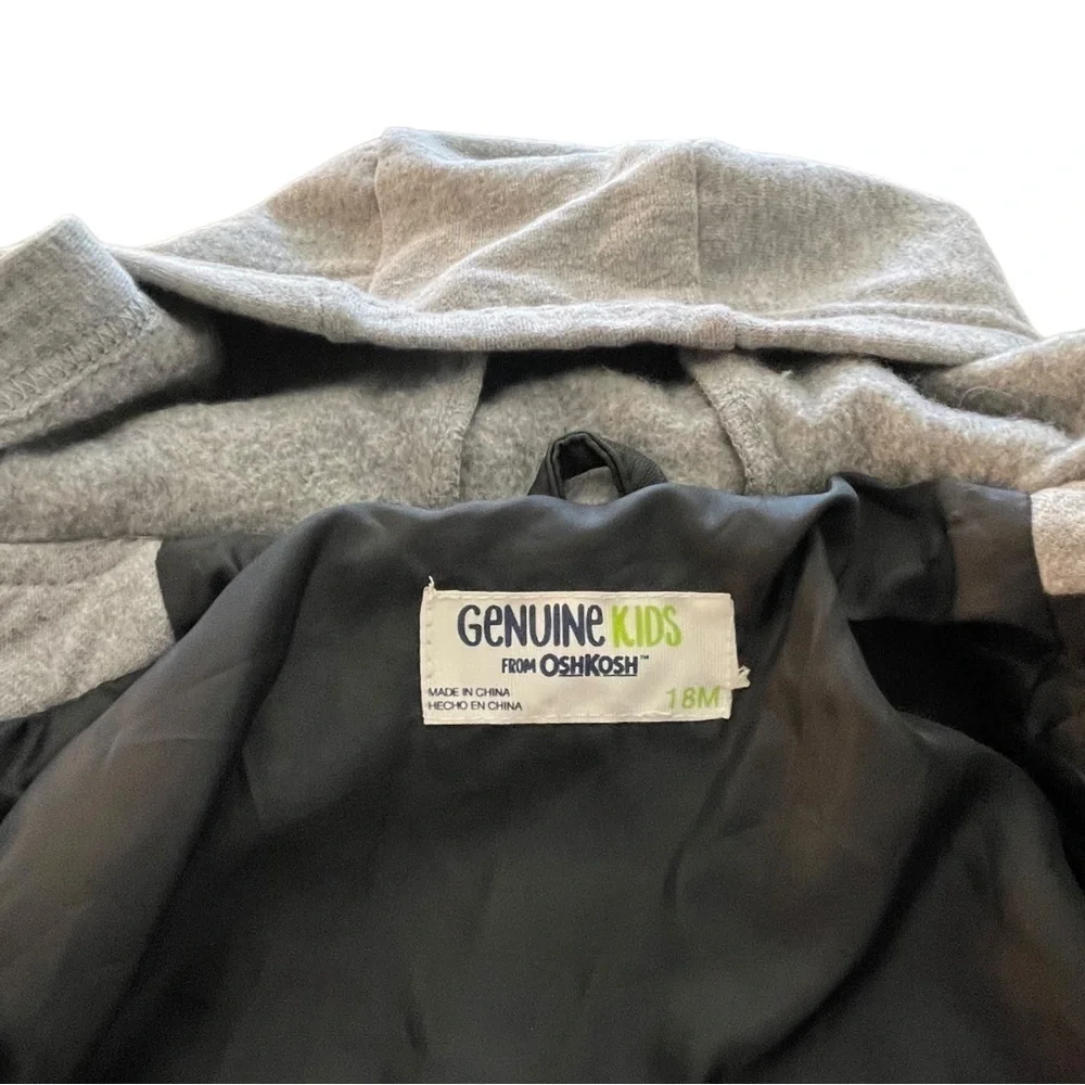 Oshkosh Faux Leather Motorcycle Jacket Gray Hoodie Lining Size 18M